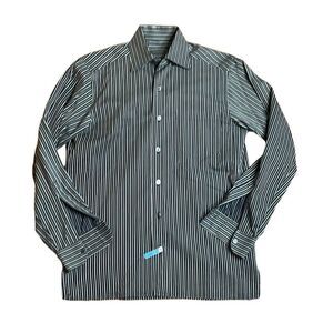 Vintage ErmenegildoZegna Black Striped Button Down Dress Shirt Small